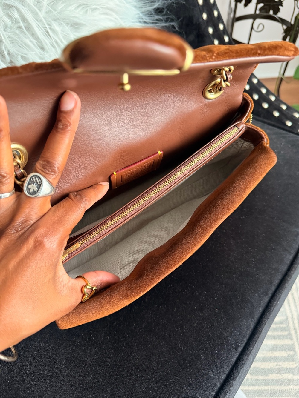 Coach Tabby 26 Shoulder Bag, Quilted Suede in Warm Brown with Gold Hardware - Picture 7 of 10